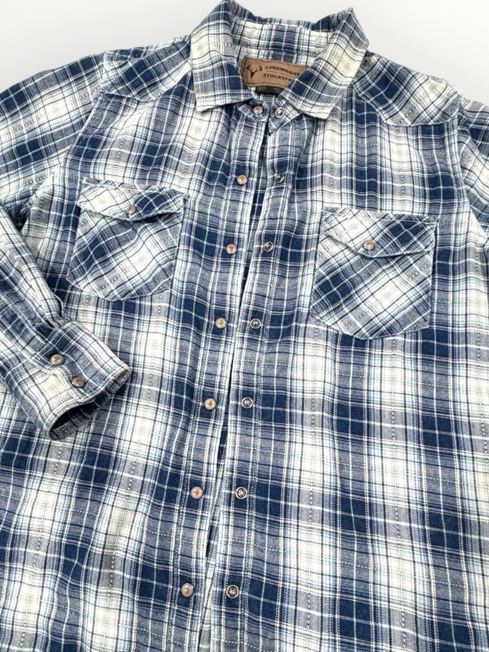 Legendary Stockyard Men's Blue Plaid Flannel Snap Down Shirt